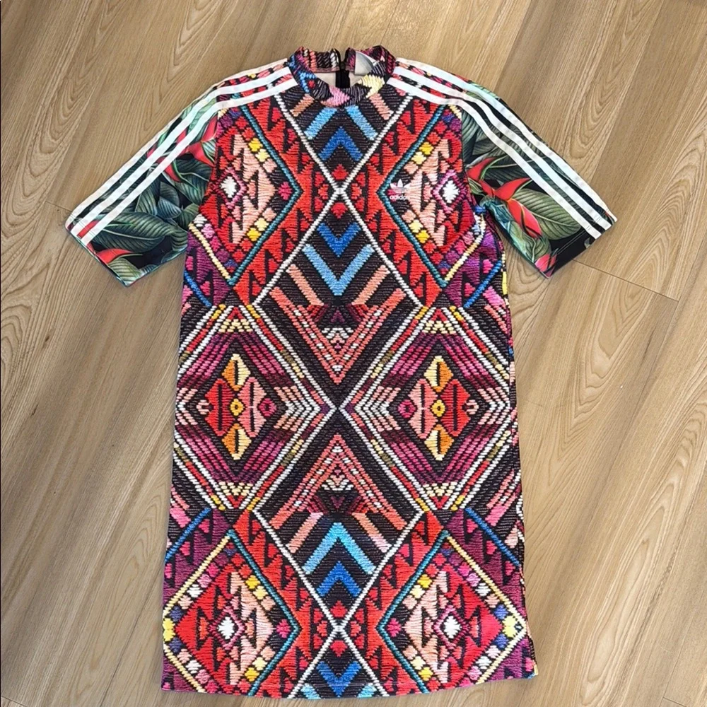 Adidas Red and Blue Mock Neck Midi Dress - Picture 1 of 2